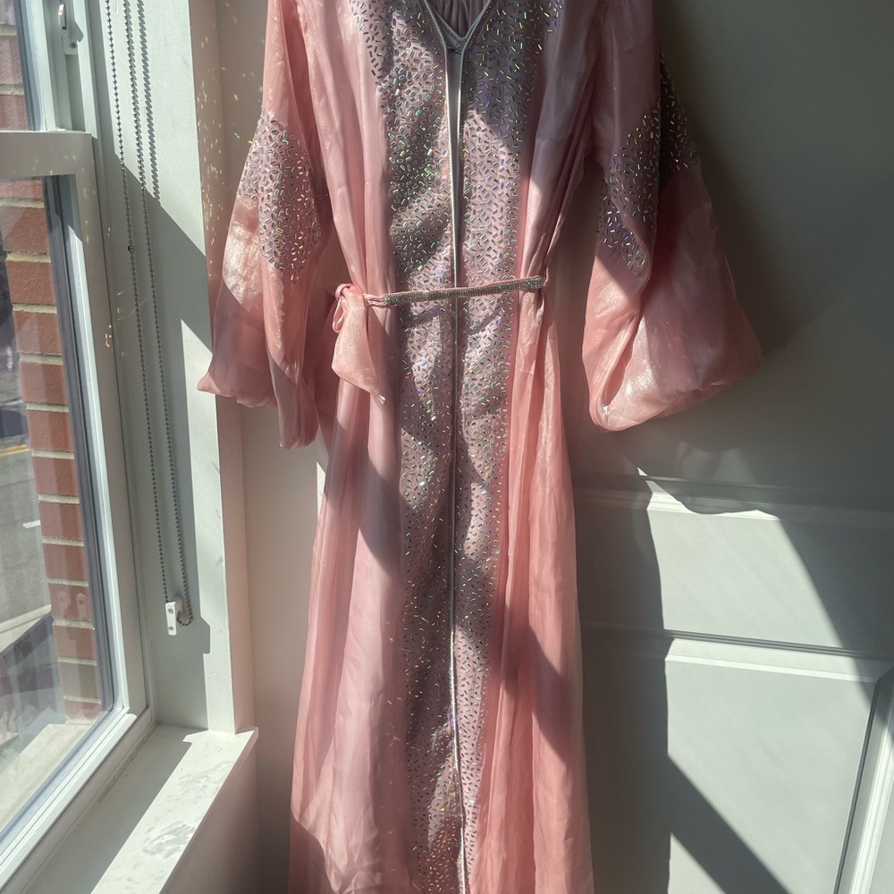 Elegant Pink Sheer Gown with Glitter Accents